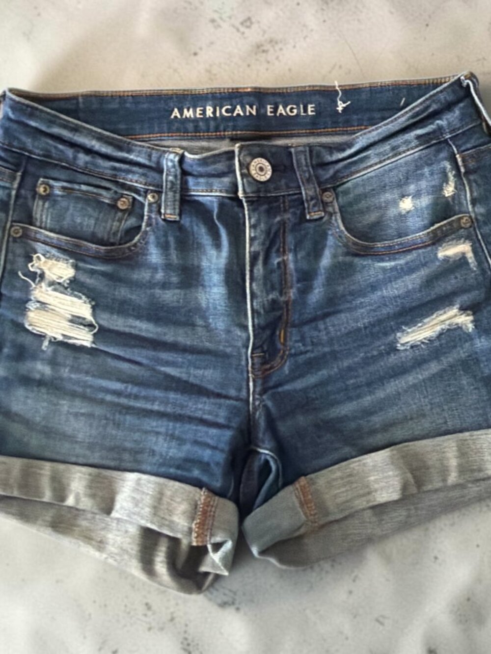 Boho Festival American Eagle Medium Wash Cuffed Denim Jean Shorts